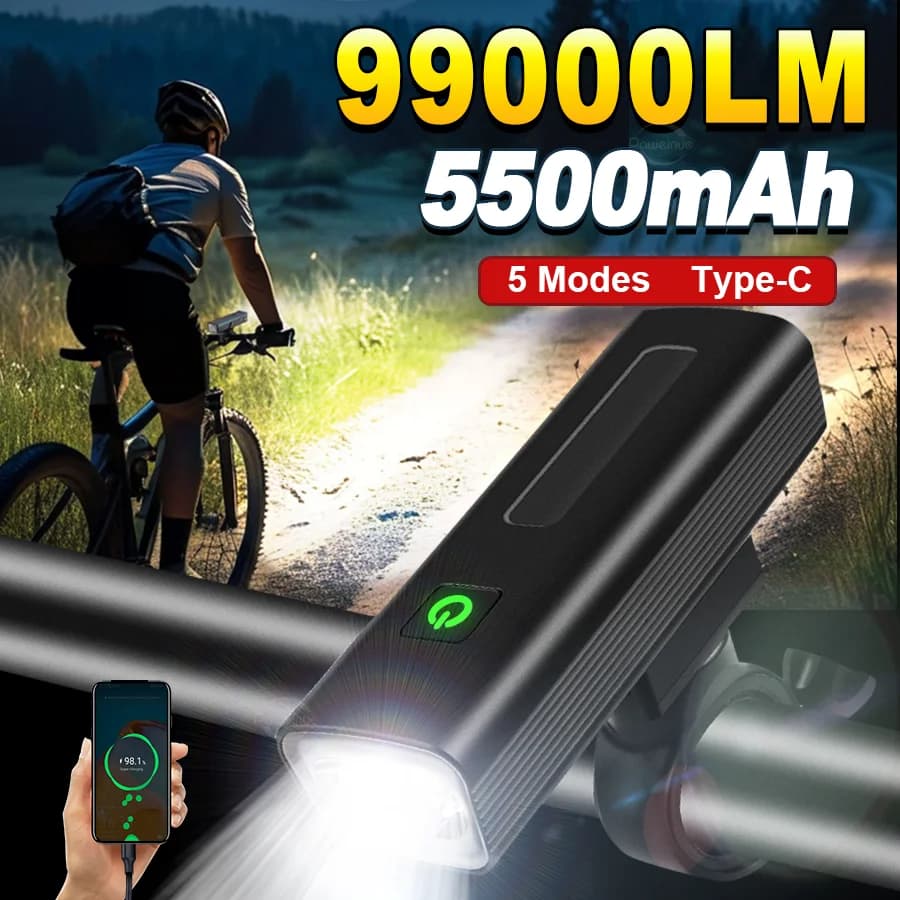 99000LM 5500mAn USB Rechargeable Bike Light Bike Headlight Power Bank Flashlight MTB Road Cycling Lamp Front Light waterproof