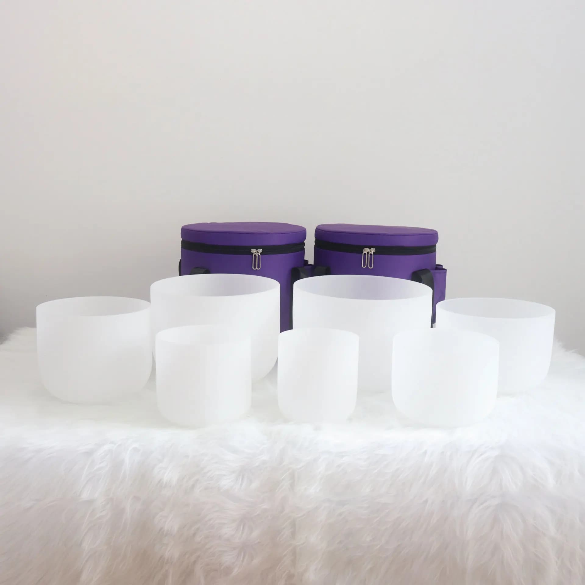 White frosted crystal bowl, singing bowl, quartz bowl, music bowl 8-14 inch with accessories, meditation decompression cover