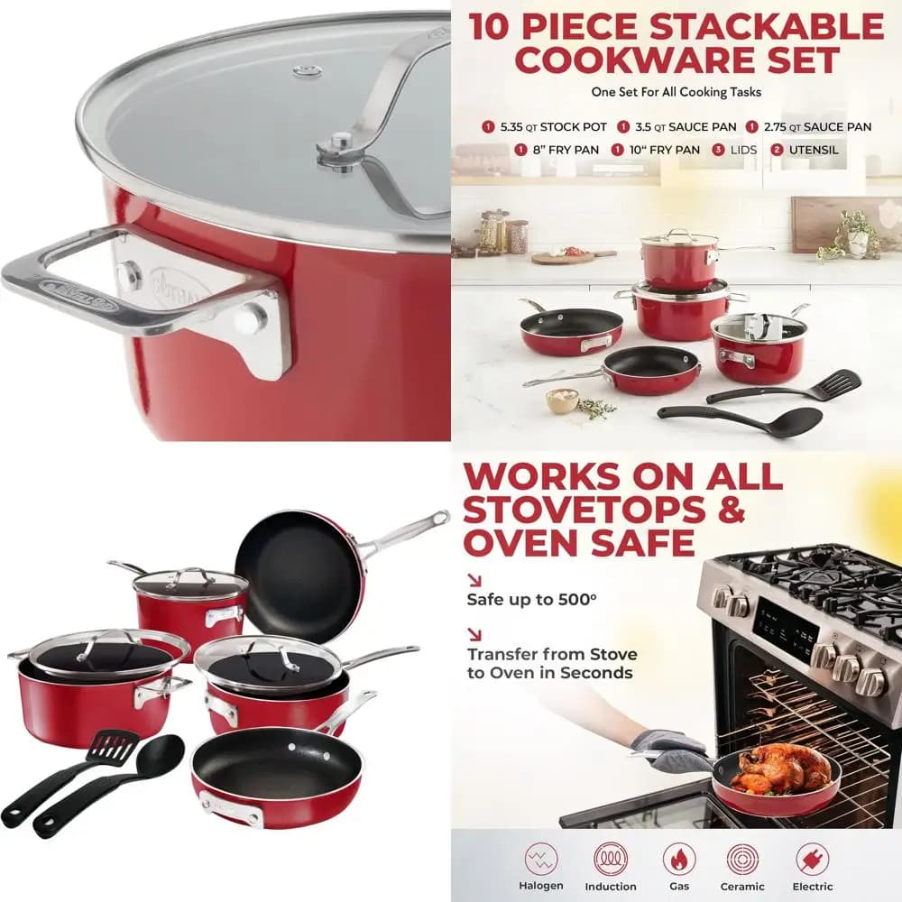 Set of 10-piece non-stick pans, cookware and pans, non-toxic and dishwasher-washable pans