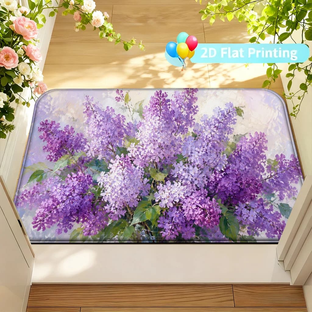 Vibrant Purple Lavender Floral Doormat Mat for Home Decor Entryway Entrance Rug Spring Flower Welcome Mat Art Gift Indoor Use