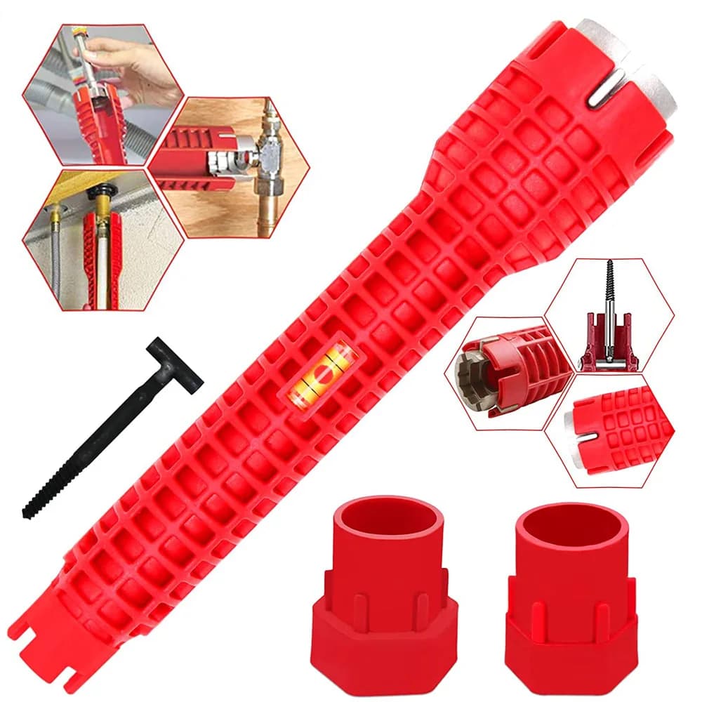 Set di chiavi a bussola a tre teste rosse 8-in-1 per rimozione viti, scaldabagno e tubi dell'acqua, utensile manuale