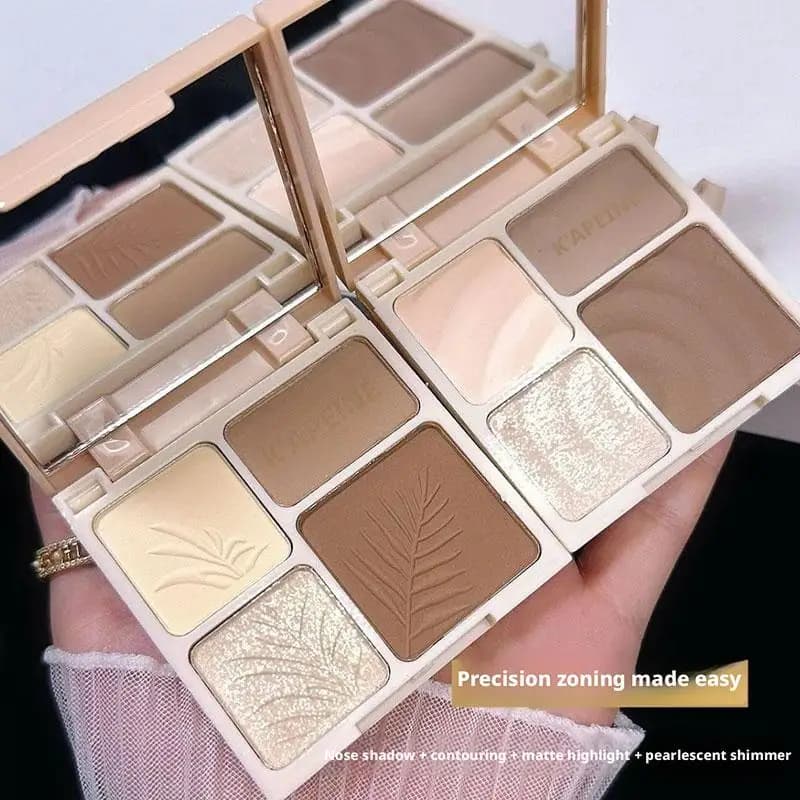 Palette Illuminante Contouring Quattro Colori Effetto Opaco Glitter Fine - Palette Completa per Riparazione e Definizione Silhouette e Ombreggiatura Naso