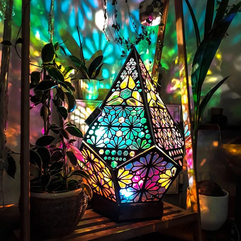 D2 Lampada da notte con proiezione a LED in legno cavo novità Lampada da notte con proiettore colorato bohémien Lampada da scrivania Decorazioni per la casa Illuminazione d'atmosfera