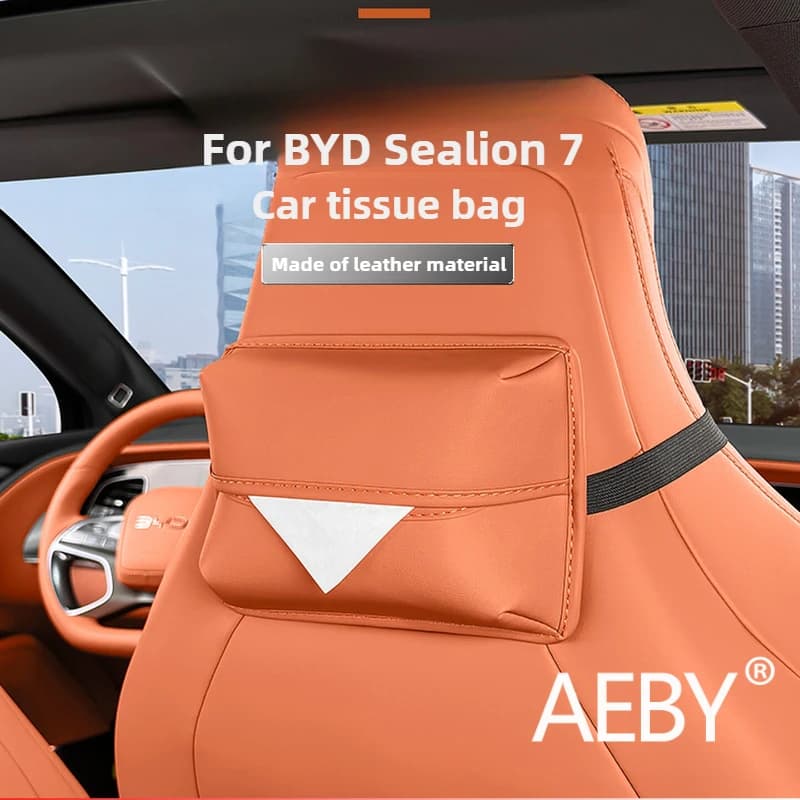 AEBY Per BYD Sealion 7 2024 Auto Appeso Scatola di Tessuti Titolare Organizzatore In Pelle Morbida antiscivolo Sedile Posteriore Custodia di Stoccaggio Accessori