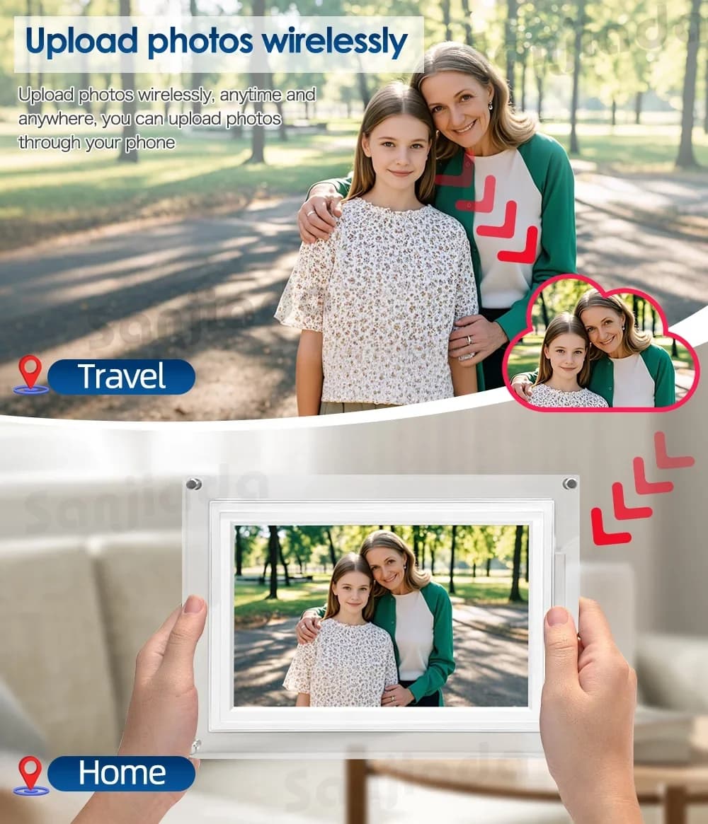 10.1 Digital WiFi Frame - Design with Acrylic Frame, 32GB Memory, Touchscreen IPS, Easy Sharing Using App