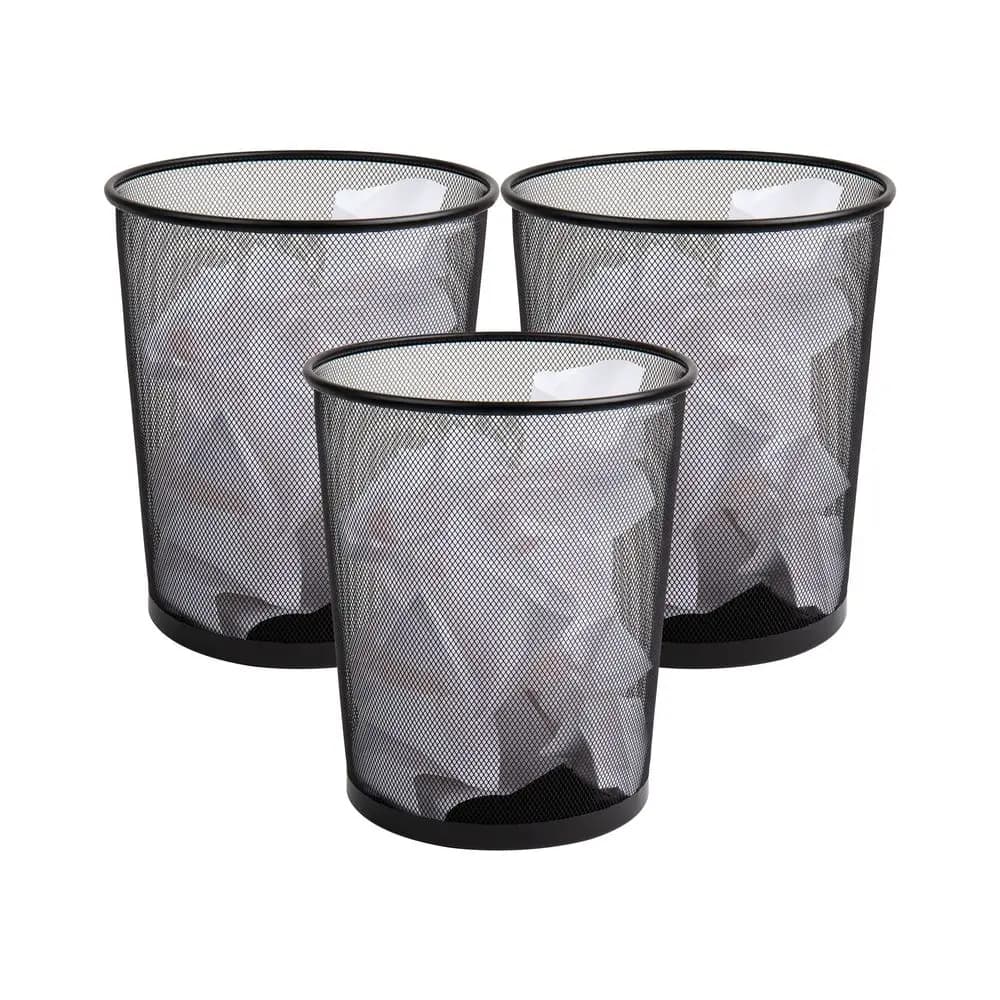 Cestino per rifiuti in rete, set di 3, cestino per carta, rotondo, per ufficio, in rete metallica, 11,5 L x 11,5 L x 13,75 H, nero
