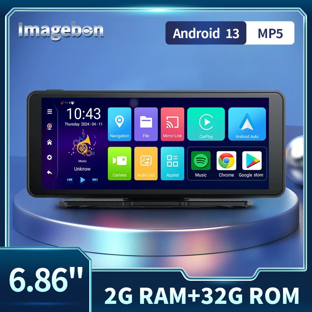 Imagebon E2 6.86” 8 Core Android 13 Dashcam Wireless CarPlay e Android Auto Navigazione GPS MP5 Bluetooth FM Mirror Link Car DVR