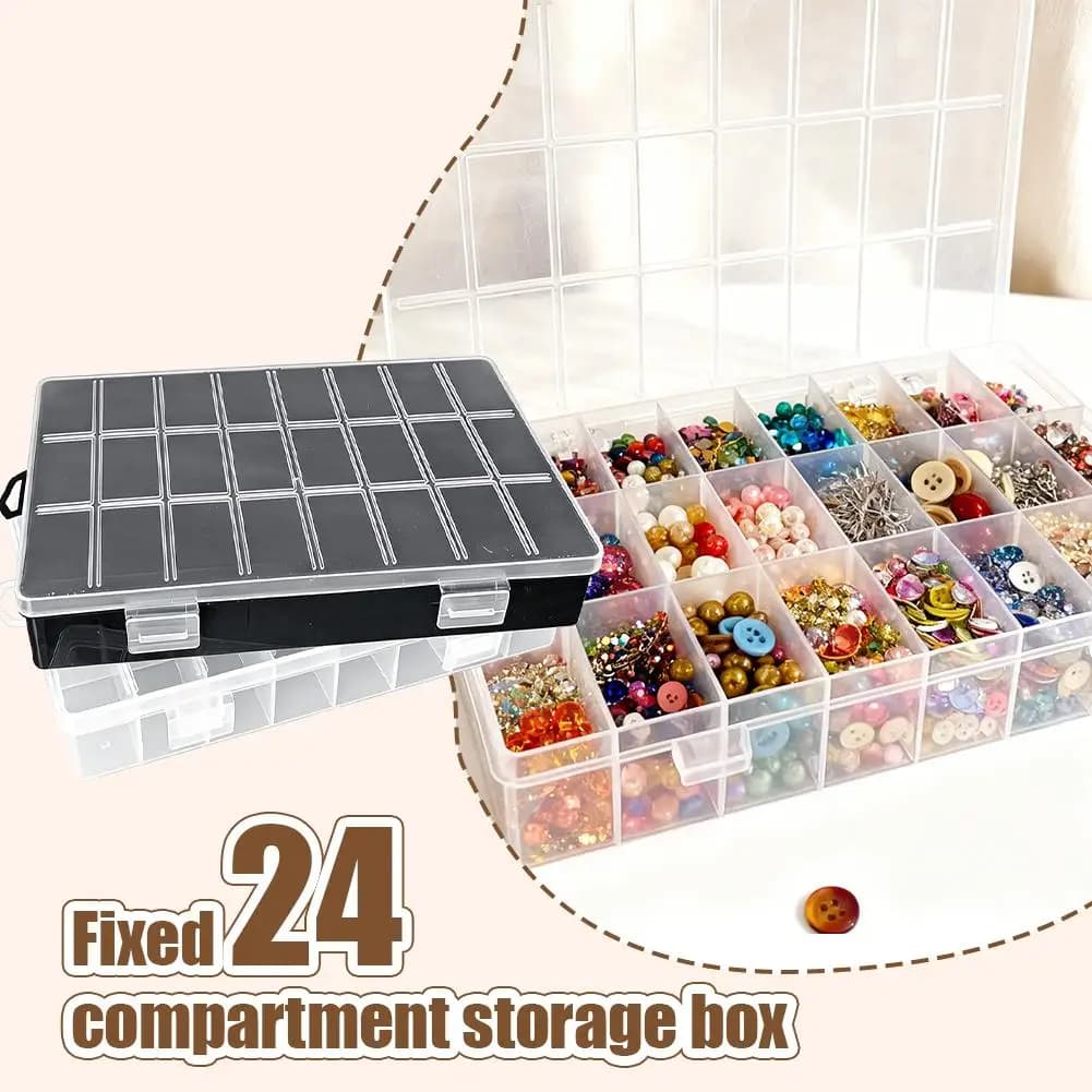 24 Compartment Plastic Storage Box Container Craft Bead Jewelry Organizer Small Items Adjustable Dividers Fishing Tackle