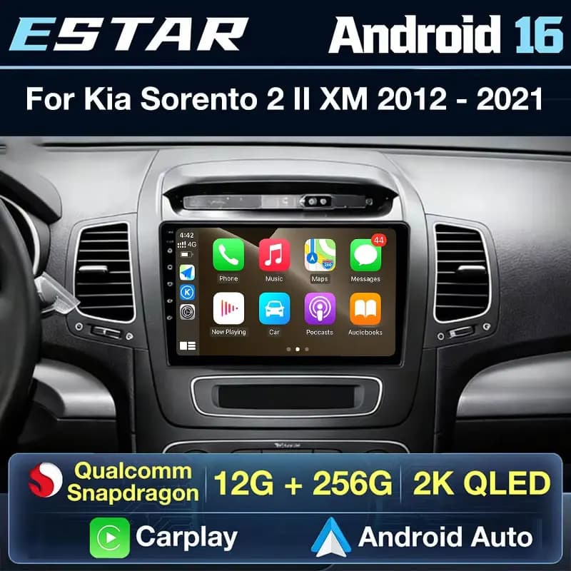 Wireless CarPlay Android Auto For Kia Sorento 2 II XM 2012-2021 Android 16 Qualcomm Head Unit Player Multimedia 2 DIN Autoradio