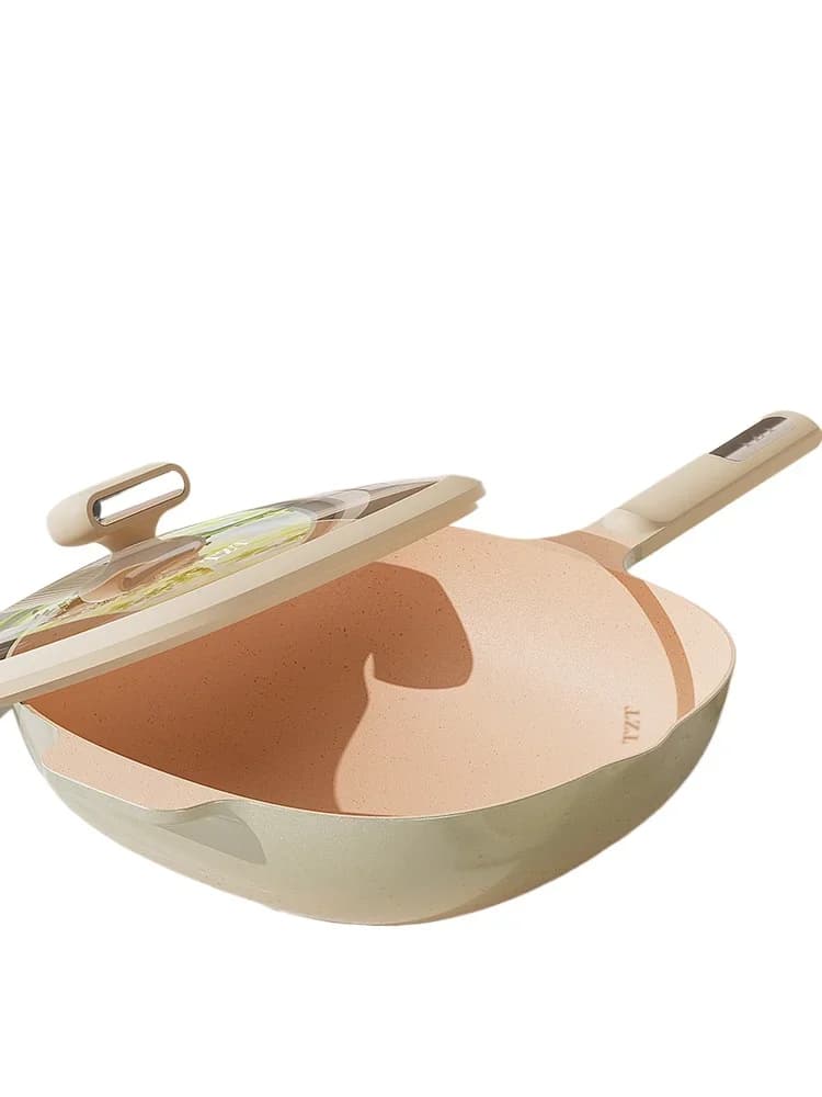 Wok in cristallo di titanio, padella antiaderente per uso domestico, padella non rivestita