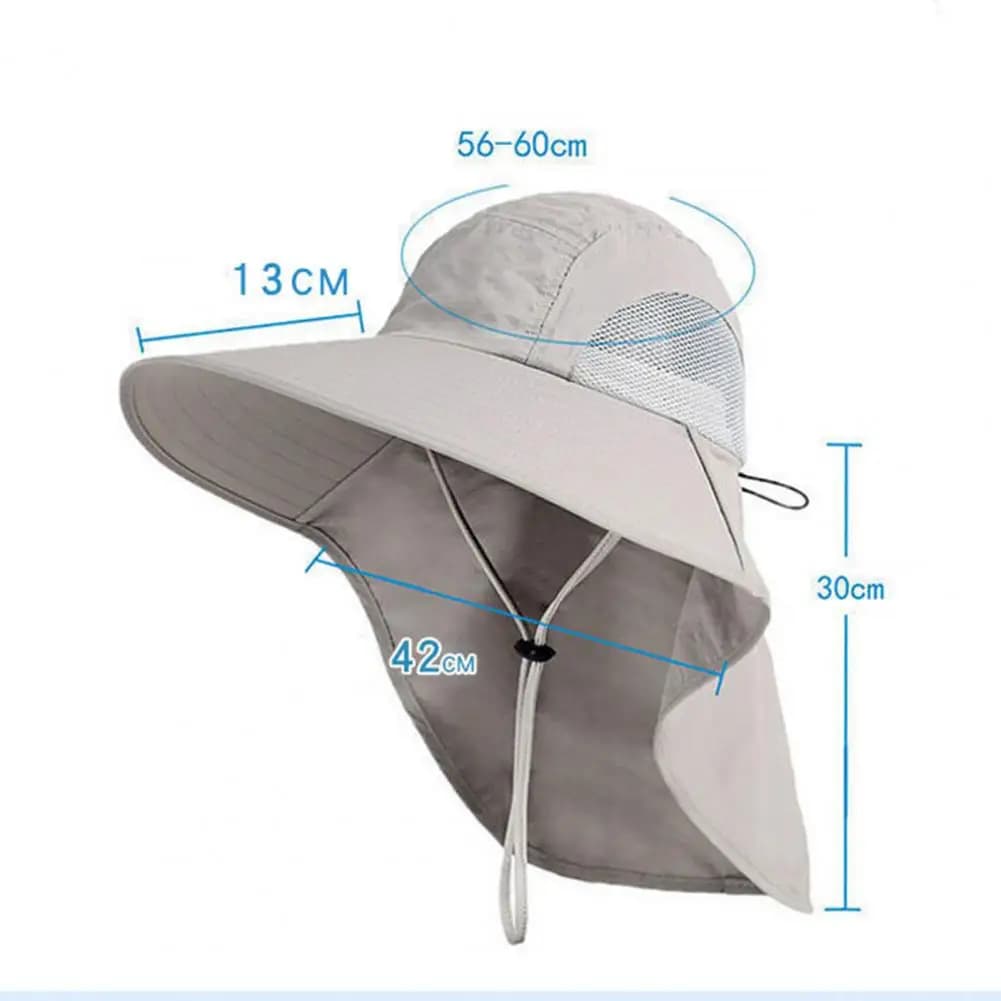 Unisex Sun Hat Neck Protection Hollow Mesh Windproof Fixed Strap Anti-UV Foldable Sunscreen Breathable Fishing Outdoor Cap
