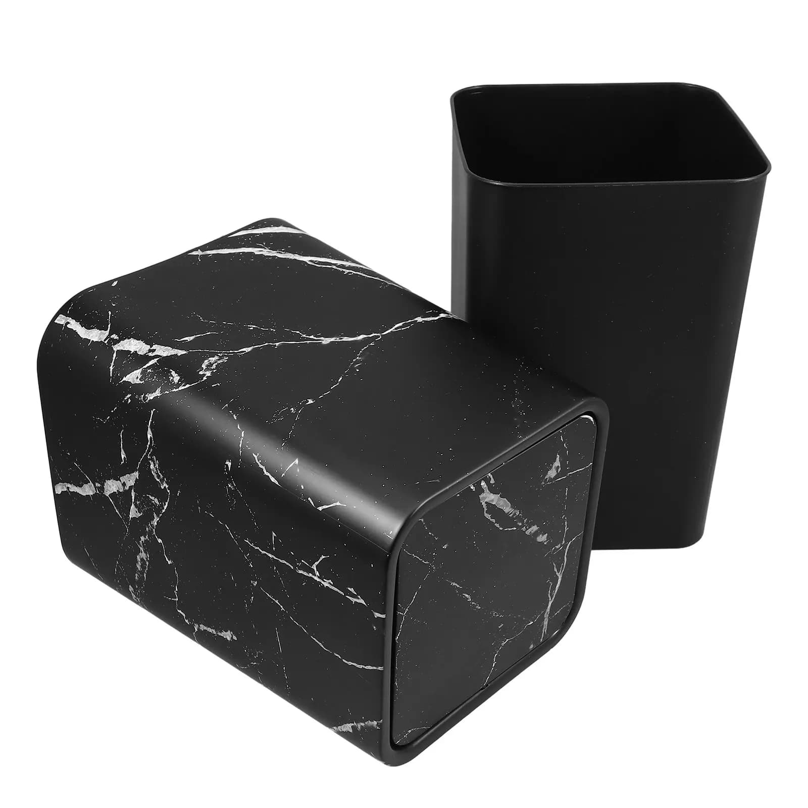 Marble Pattern Trash Can Lid Stylish Waste Basket Kitchen Bathroom Living Room Bedroom Office Garbage Container