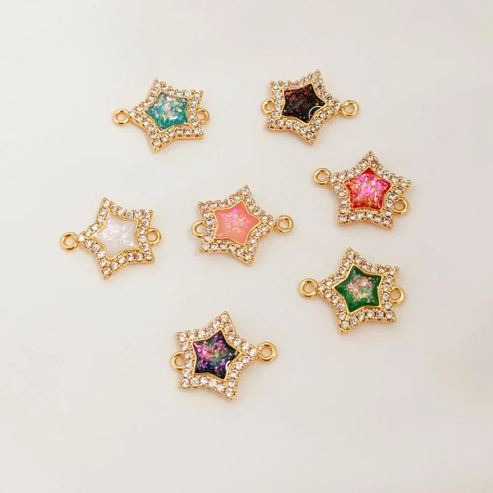 Zircone in oro placcato rame 14K decorato con braccialetto doppio pendente con stella a cinque punte opale, accessorio di gioielli fatti a mano fai-da-te