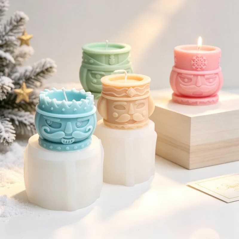 Christmas Nutcracker Head Cup Silicone Candle Mold Snowflake Crown Mustache Soldier Hat Resin Soap Mould Xmas Table Decor Craft
