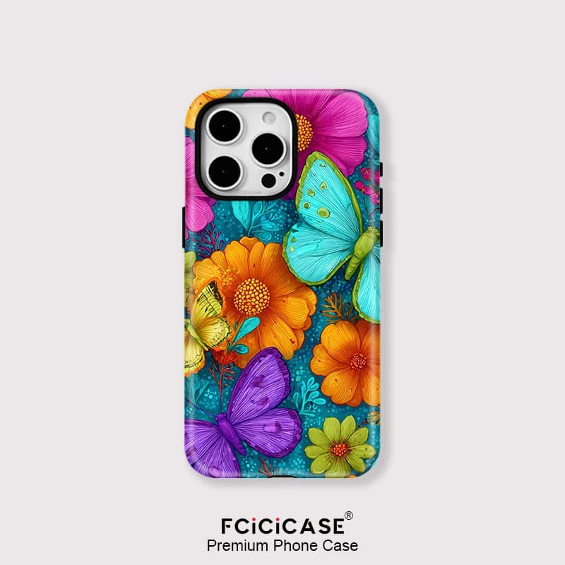 Fcicicase Case For iPhone 16 15 13 12 11 Pro Max 14 Plus 2 In 1 Shockproof Shell Funda Hard Double-layer Flower Butterfly Cover