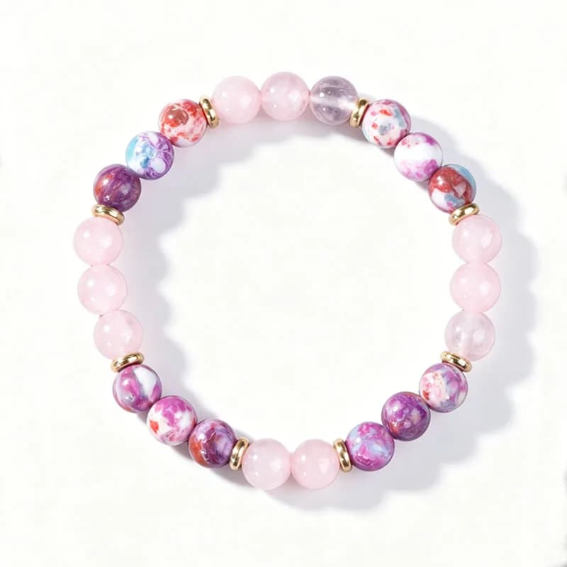Bracciale in Quarzo Ose Naturale e Pietra del Re da 8mm, Gioiello con Perline di Cristallo per Donne, Braccialetto Elastico per Meditazione
