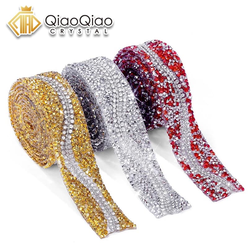 QIAO 20mm Hot Fix strass Trim Glitter Crystal Beads catena strass Trim decorazione fai da te abiti, scarpe, cappotto 1Yard