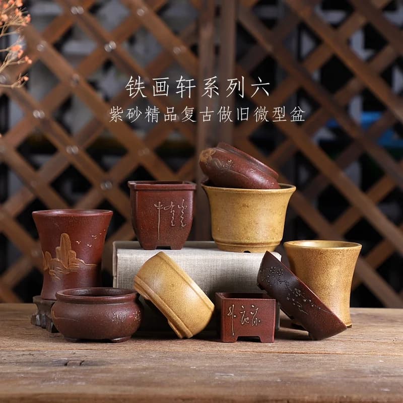Purple sand Bonsai Pot Traditional Chinese Painting, Garden Decoration