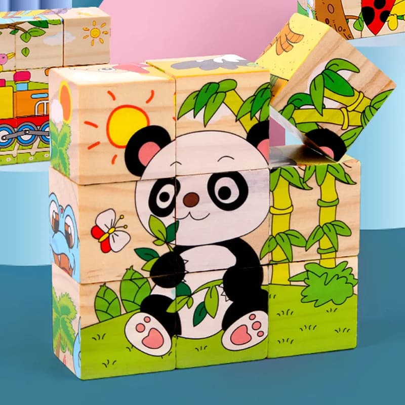 Giocattoli per bambini blocchi di legno Six Side Cube Jigsaw Puzzle gioco Animal Fruit Traffic Cognition Puzzle giocattoli educativi Montessori
