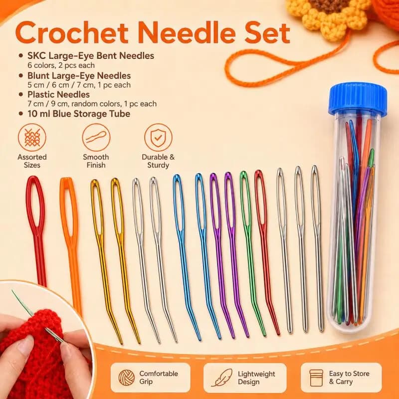 17 pcs Mixed Color 5-10cm Plastic Knitting Needles Crochet Hooks Wool Yarn Needle Children DIY Sweater Weaving Tools Accessory