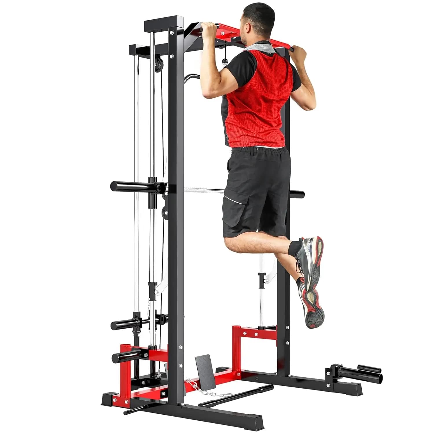 Power Cage Smith Machine, Power Rack Multifunzione con Barra per Trazioni, Sistema LAT Pull Down e Squat Rack, Barra per Bilanciere, Personalizzabile