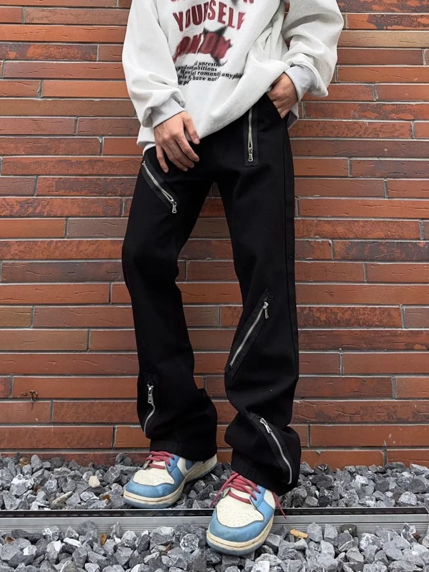 plus Size 300 Pounds American High Street Micro Flared Jeans Unisex Spring Autumn Loose Zipper Design Long Trousers