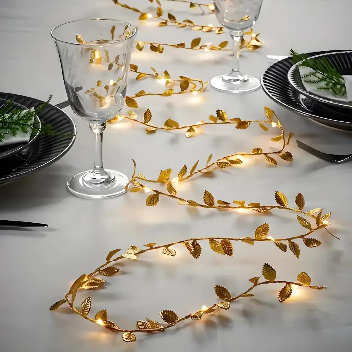 Lanterna fata romantica a led con foglie dorate-(20 LED sempre in stile) Eleganti luci a corda per la decorazione domestica, layout da tavolo, matrimoni e attività adatti per San Valentino, feste di compleanno, matrimoni, Natale, Ringraziamento, festival delle lanterne