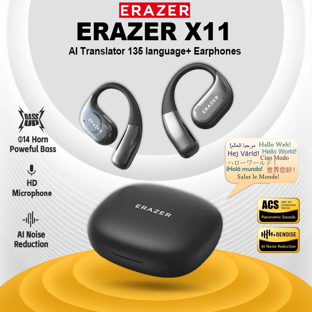 ERAZER X11 Auricolari Bluetooth Sport Cuffie wireless Chiamata con cancellazione del rumore Ganci per le orecchie OWS AI Traduttore Auricolari