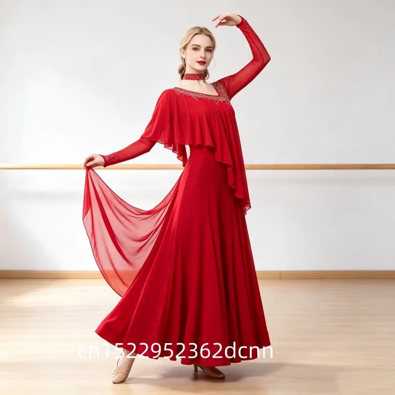 Modern Dance Dress for Women New National Standard Waltz Professional Competition Costume with Large Pendulum Hot Diamond Detail