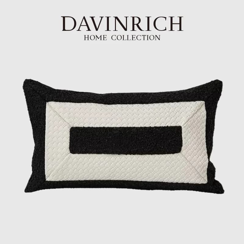 DAVINRICH Tappezzeria moderna Fodera per cuscino lombare in bianco e nero Custodia per cuscino con accento di design di lusso per la casa campione dell'hotel della villa
