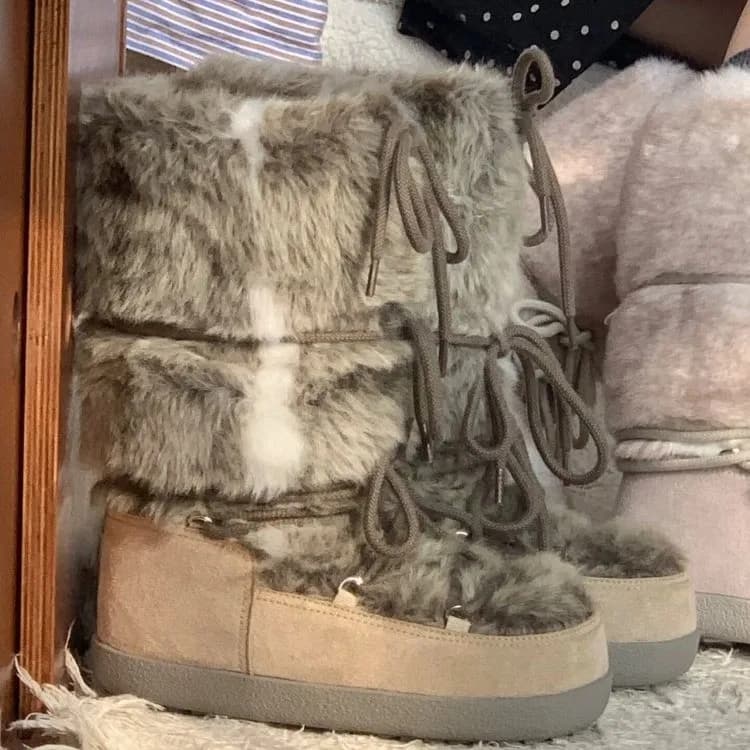 Stivali da neve antiscivolo in peluche invernale da donna, stivaletti corti casual in peluche spesso, stivali in cotone in pelle sintetica, caldi e alla moda