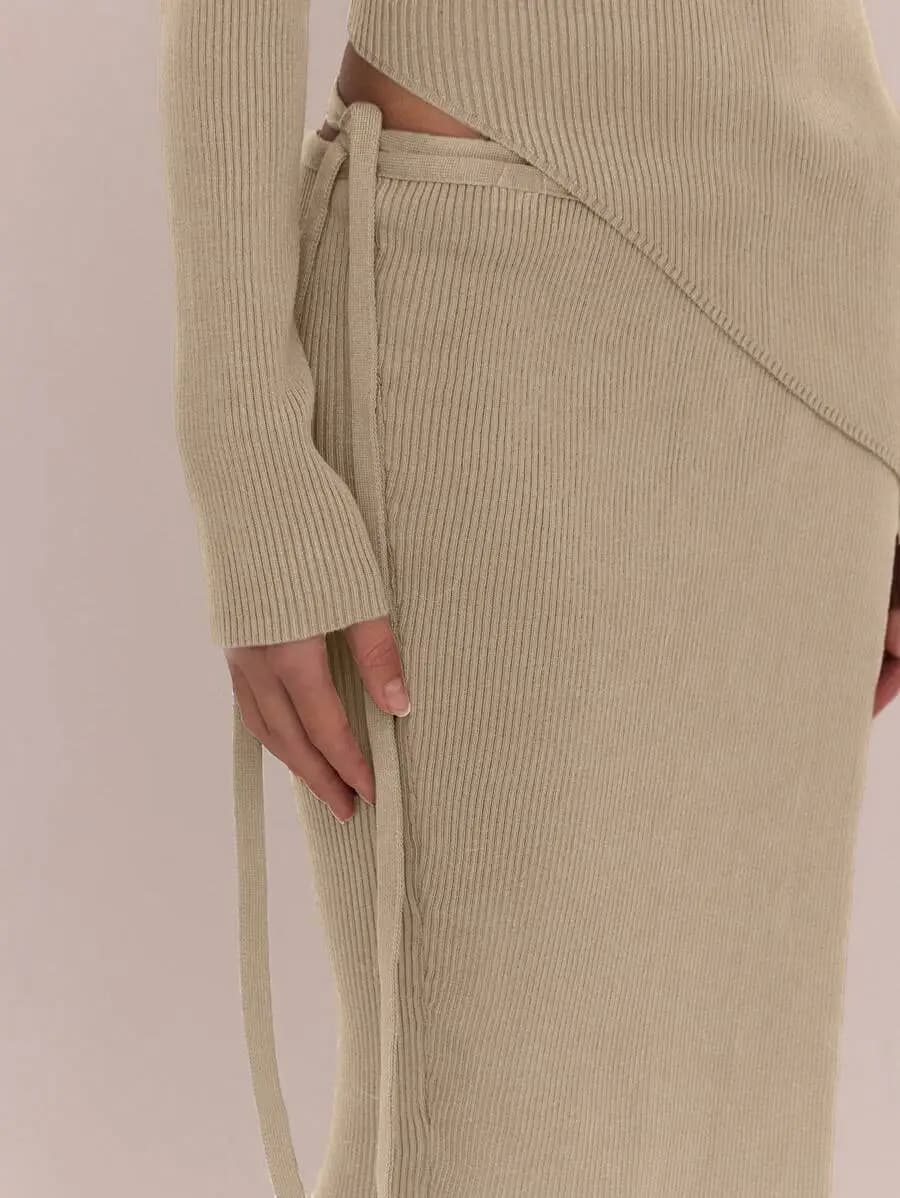 Side Tie Wrap Knit Maxi Skirt For Women Elegant Spring Autumn Winter Chic