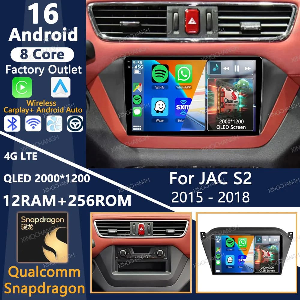 Android 16 Car Radio For JAC S2 2015 2016 2017 2018 Multimedia Video Player QLED 2DIN 4G LTE 5G WIFI Head Unit GPS Carplay Auto