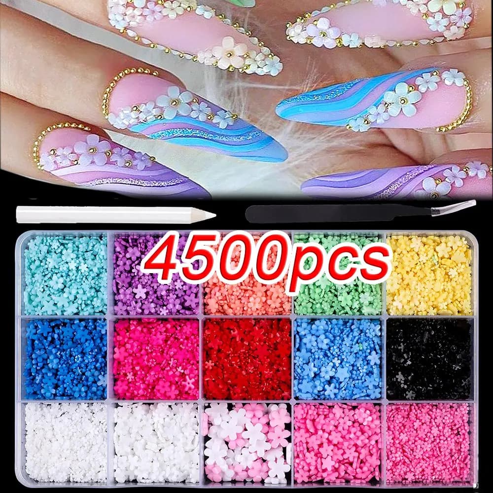 15 griglia 3D colorato acrilico fiore nail art strass set misto caviale perline fiore di ciliegio primavera gemma acrilico petalo fascino per unghie