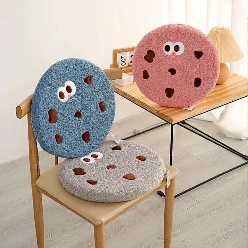 Biscuit Rebound Memory Foam Office Chair Cushion Lovely Artificial Teddy Hair Round Seat Cushion Removable and Washable Butt Pad