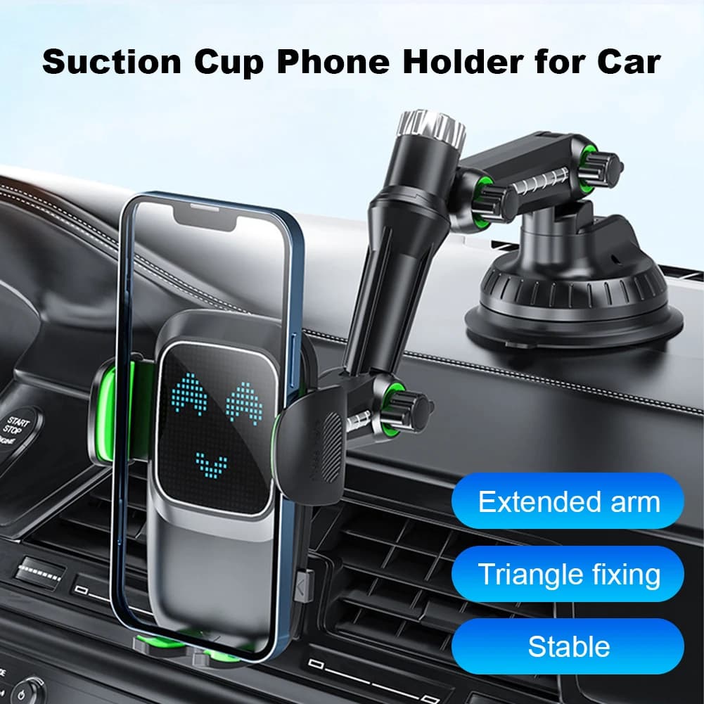 Supporto per telefono da cruscotto con ventosa, supporto per telefono da bocchetta dell'aria, braccio lungo flessibile, rotazione a 360 gradi, supporto per cellulare da cruscotto