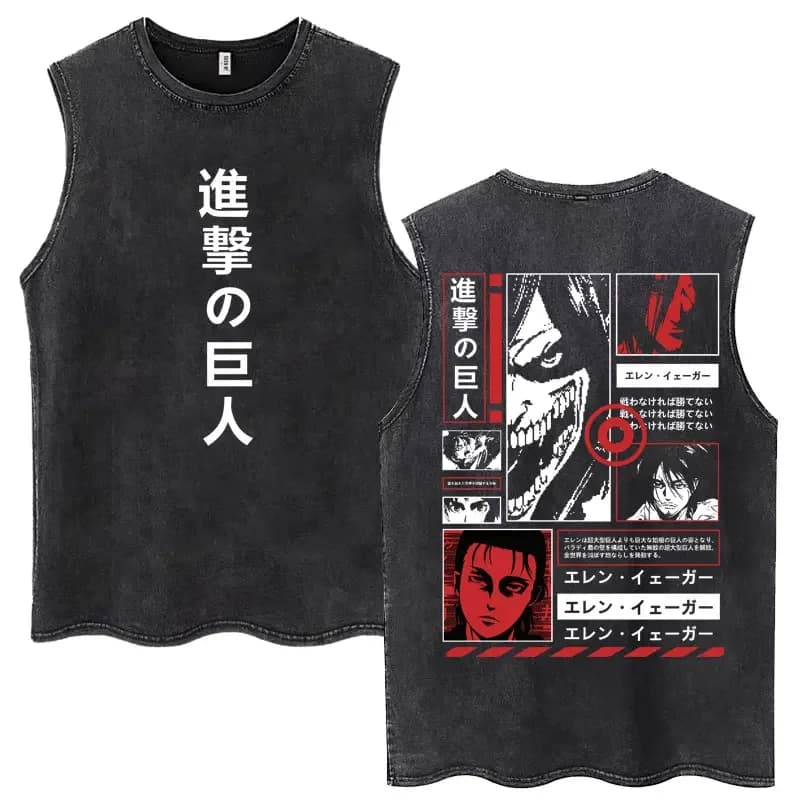 Canotte Oversize Vintage con Stampa Logo Cherry Blossoms di Attack on Titan per Uomo e Donna, T-Shirt Senza Maniche Manga
