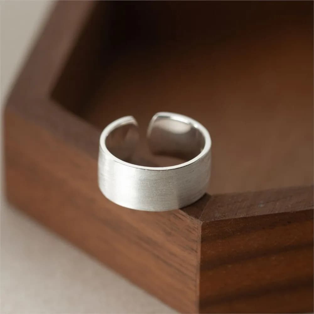 Nuovi Anelli Aperti Geometrici in Argento Sterling 925 Spazzolato, Design Semplice e Personalizzato 01935