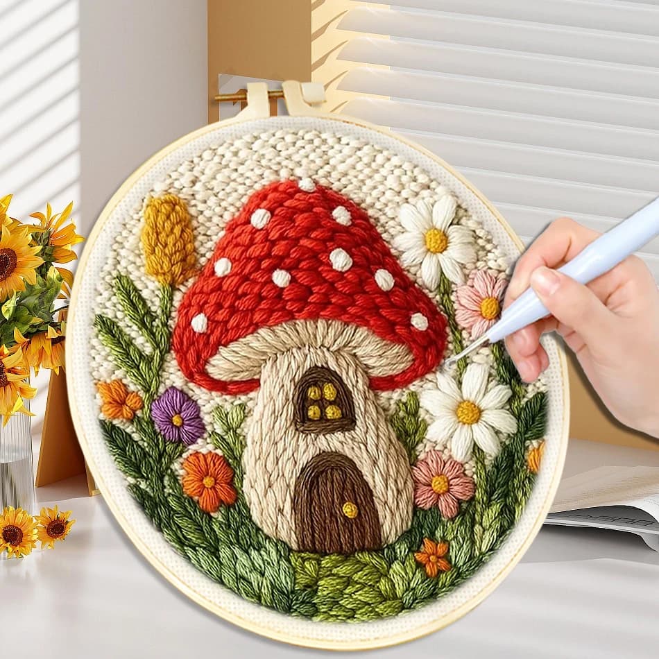 Punch Needle Embroidery Kit Floral Package Set Punch Needle Kit for Beginner Sewing Poke Handmade Crafts for Adults DIY Gift