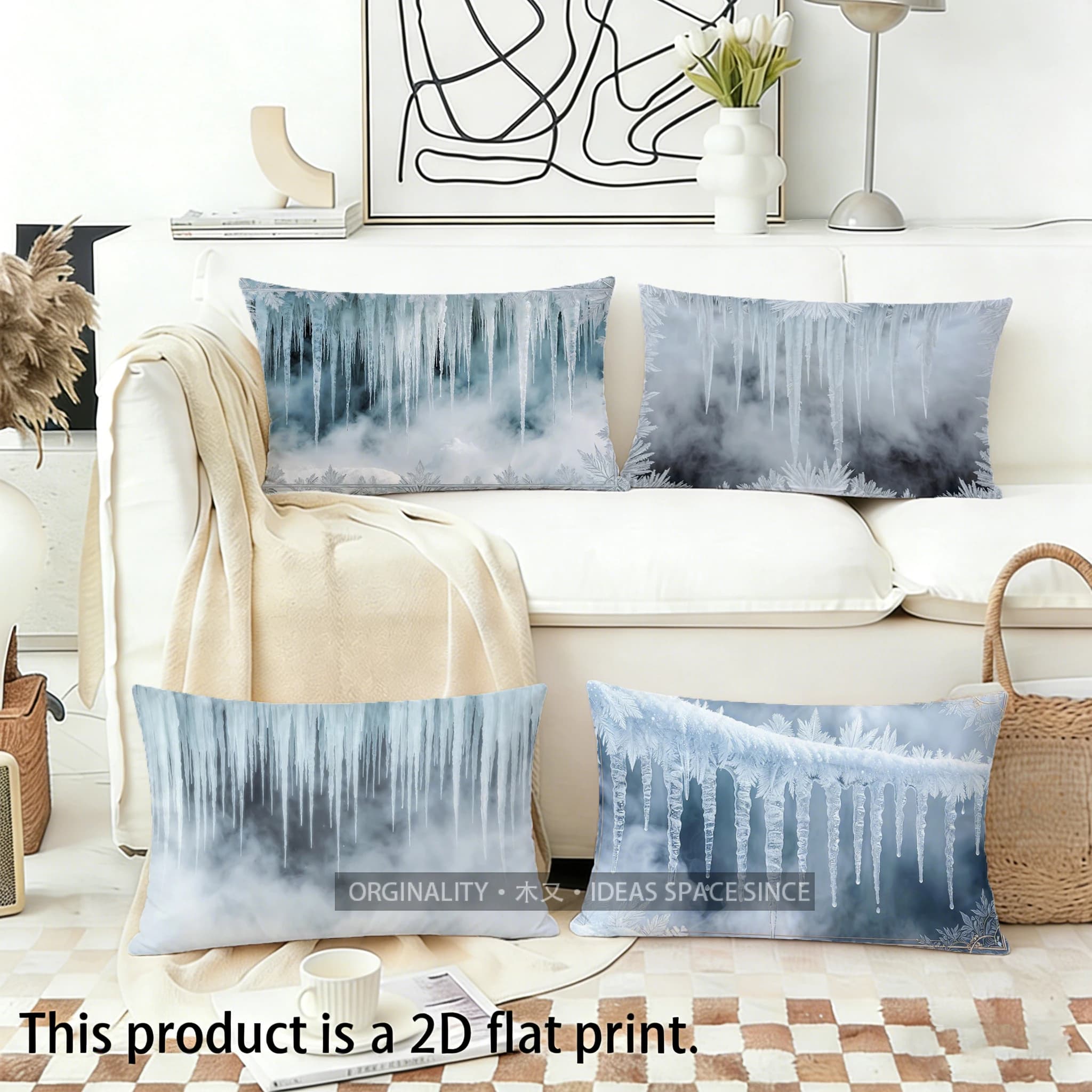 Fodere per cuscini Icy Dripping Icicles adatte per divano, camera da letto, auto, cuscino rettangolare per schienale
