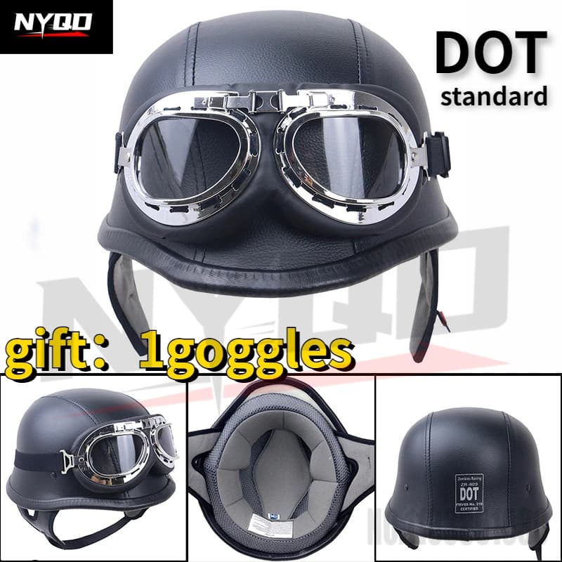 Casco moto in pelle retro casco moto DOT certified half helmet summer electric bike helm 809 casco moto