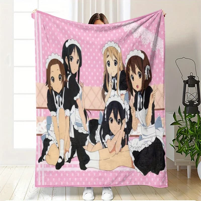 Cute maid anime pattern Flannel printed blanket suitable for all seasons suitable for living room office sofa and travel