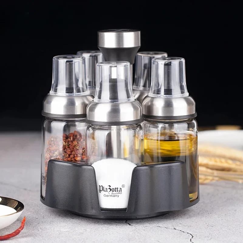 Vaso per spezie in vetro tedesco contenitore per condimenti in resina con cucchiaio Set di bottiglie per condimenti in acciaio inossidabile materiale per uso alimentare