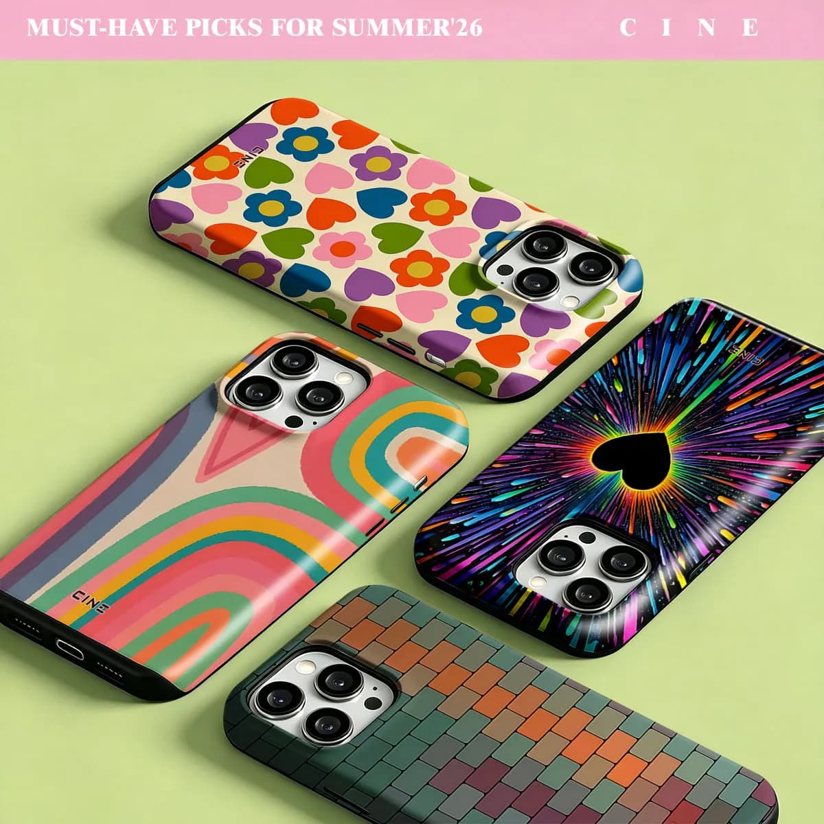 Rainbow Gradient Brick Tile Phone Case for iPhone 18 17 16 15 14 13 12 Pro Max Plus Air Magnetic Double-layer Back Cover