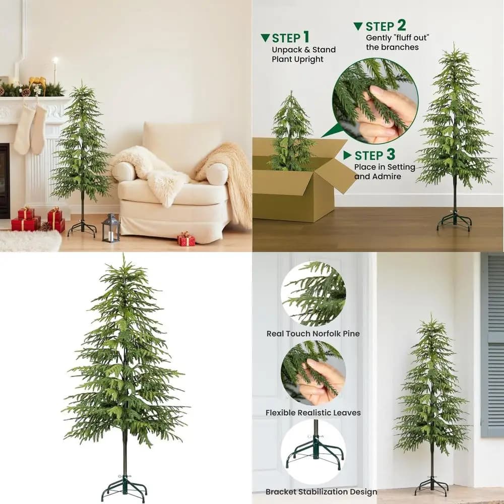 Alberi di Pino Norfolk Artificiali da 1,5 Metri, Alberi di Natale Sottili e Realistici per Uso Interno ed Esterno, Piante Sempreverdi per Tutto l'Anno