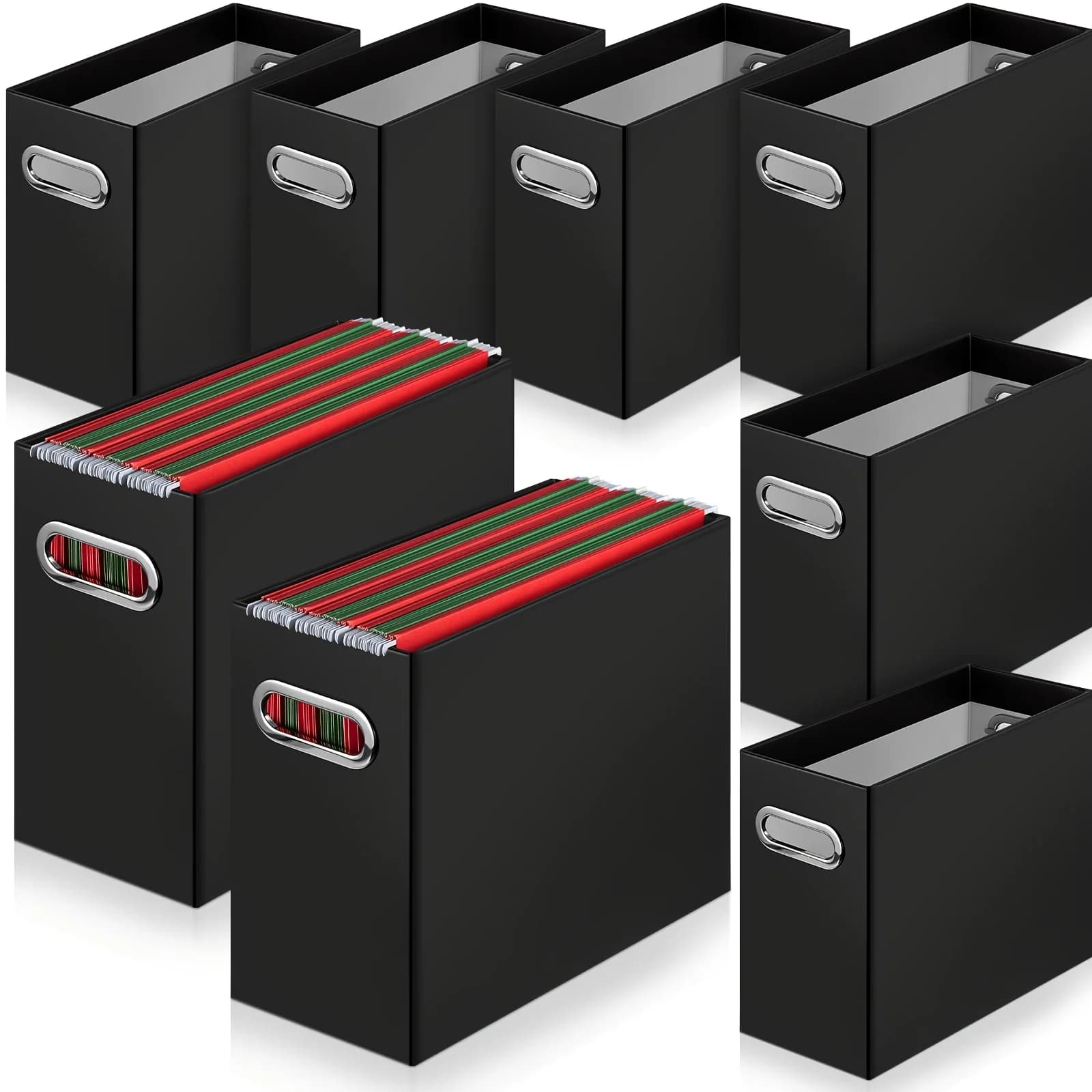 Set di 8 Organizzatori per Documenti in Cartone, Portadocumenti Formato Letter, Contenitore Portatile da Scrivania, Scatola Pieghevole per Archiviazione con Maniglia, Porta Riviste e Libri, Scatola per Documenti per Casa e Ufficio (Nero)