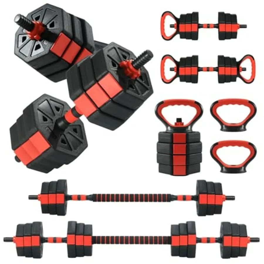 Set di Manubri Ottagonali Regolabili 4-in-1 da 66 Libbre, Convertibili in Bilanciere, Kettlebell e Supporto per Flessioni, Pesi Liberi per Palestra Domestica, per Uomini e Donne