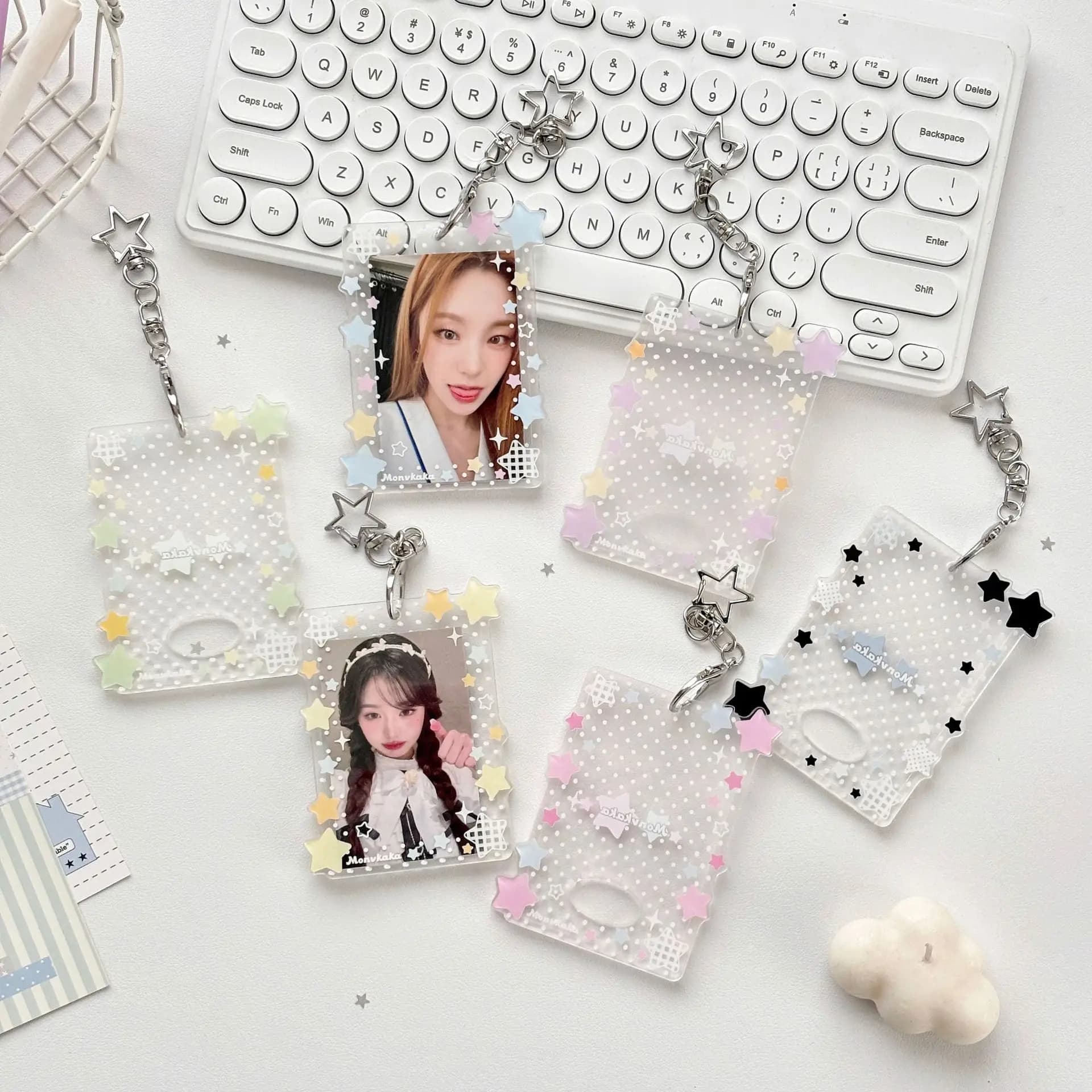 Porta Carte in Acrilico con Motivo a Pois e Stelle, Custodia per Fotocard Kpop da 3 Pollici, Cover per Fotocard Polaroid