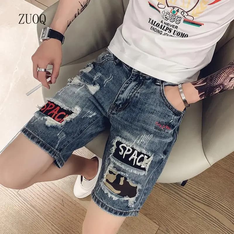 Pantaloncini di jeans nuovi estivi da uomo Vintage Patchwork Hole Pocket Casual Basics pantaloncini giornalieri con bottoni con cerniera