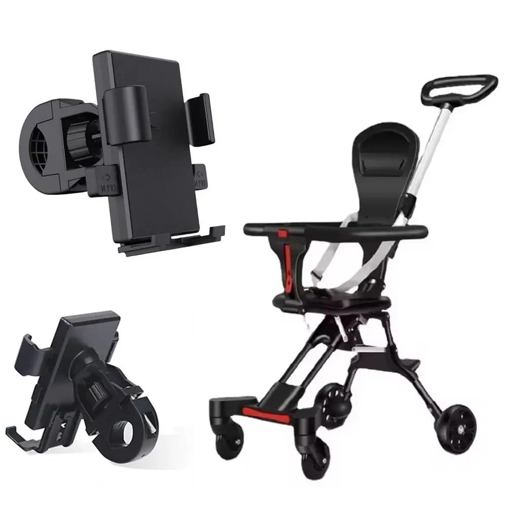 Porta cellulare per passeggino Porta cellulare regolabile per carrozzina per bambini 360 ° Ruota il supporto per telefono pigro antiurto